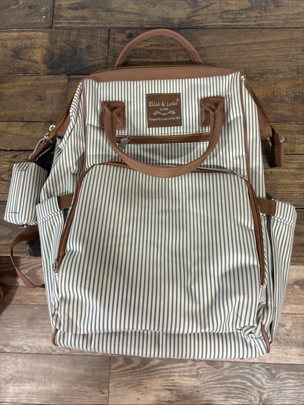 Striped Backpack in Brown & White
